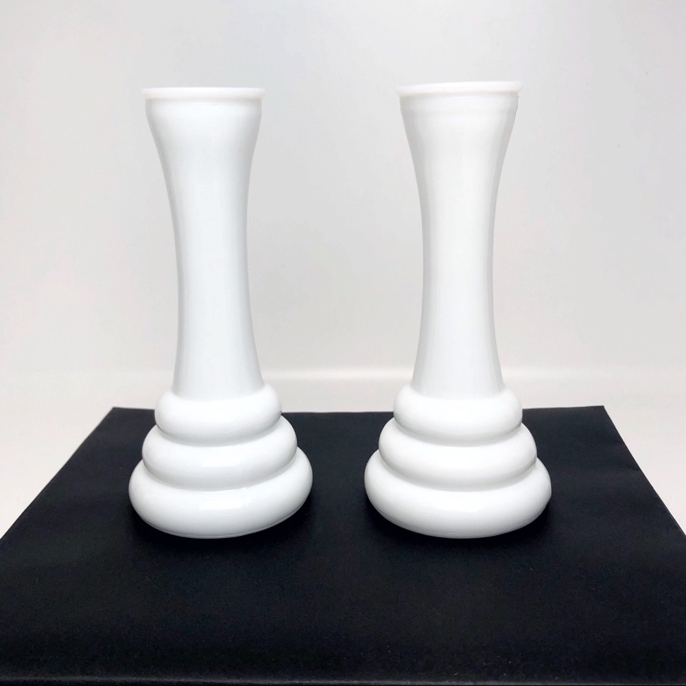 2 VINTAGE RANDALL White milk glass bud vases